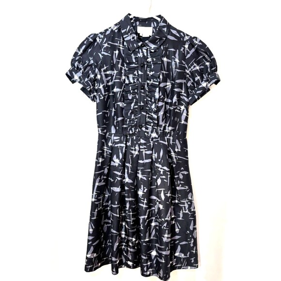 Kate Spade Nelli 100% Silk Fit Flare Dress sz 2 Black Gray Abstract Print Career - Picture 2 of 14